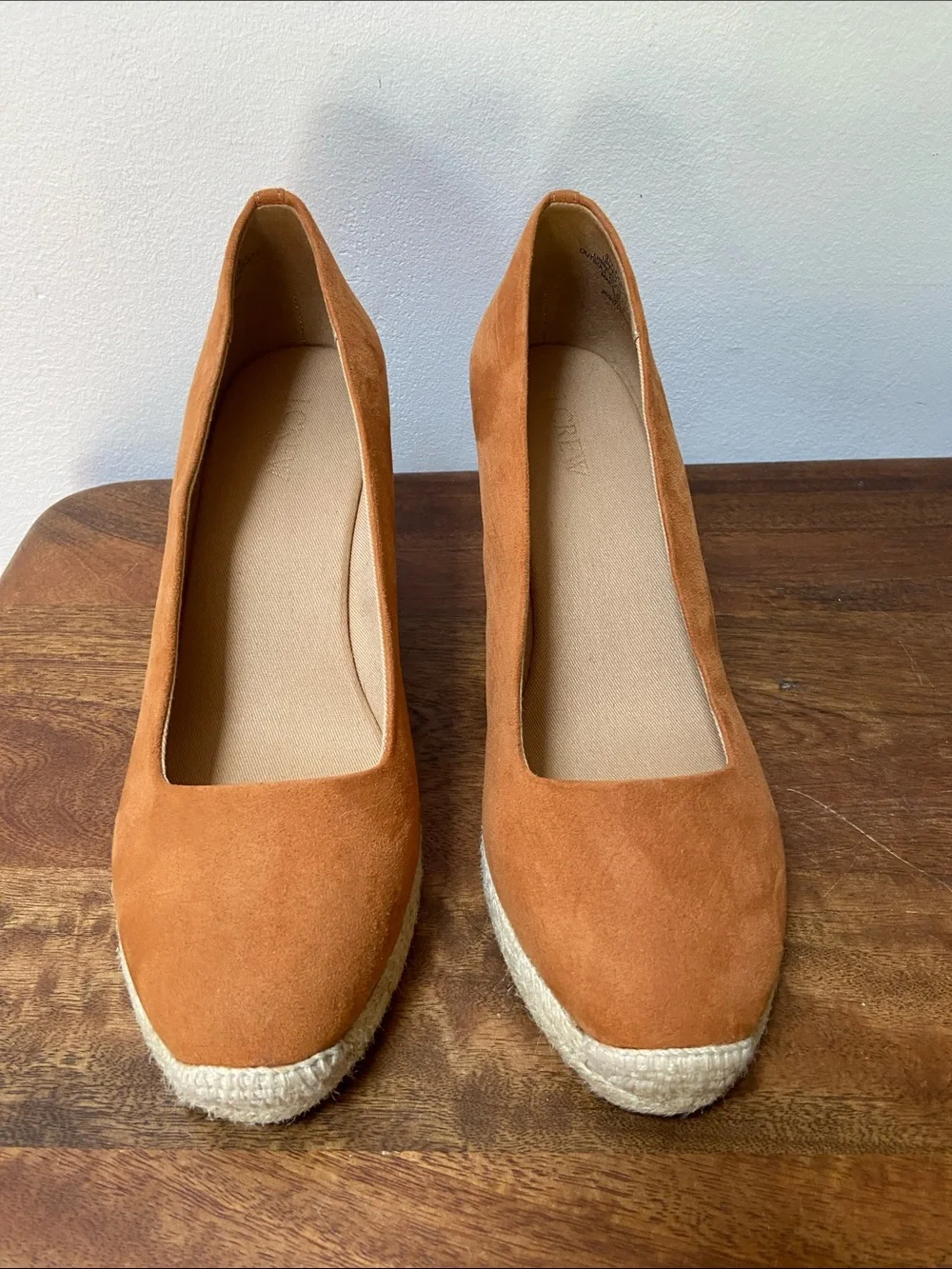 J. Crew Seville Suede Espadrille Wedge Pumps - Cognac Brown